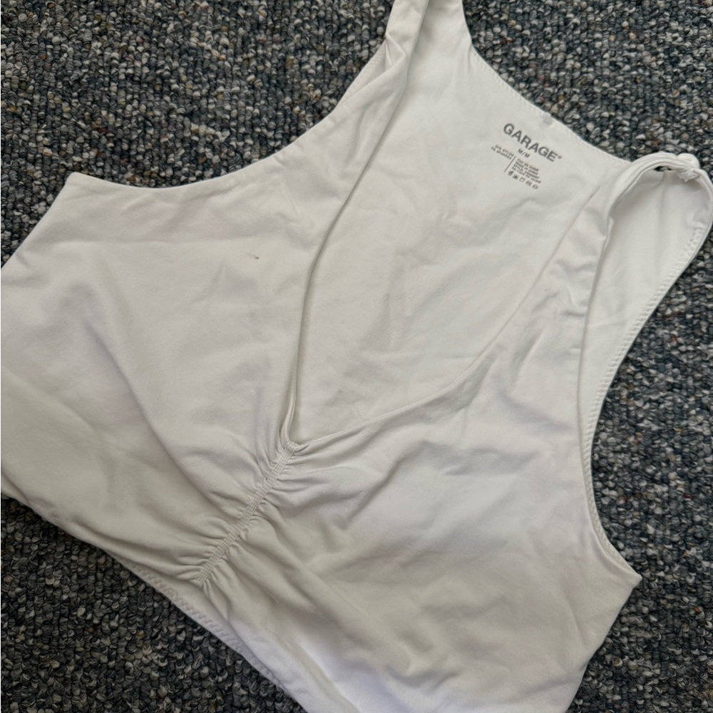 Garage White Racerback Tank with Front Ruching